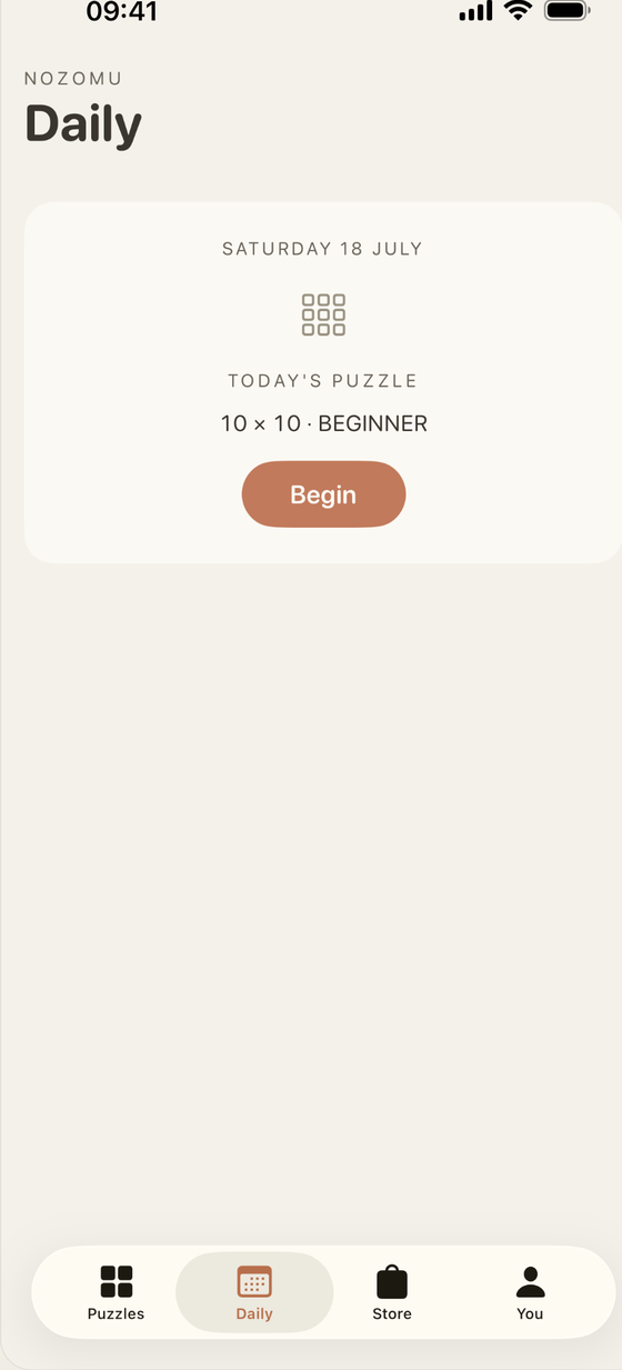 The Daily tab, with today's puzzle ready to begin
